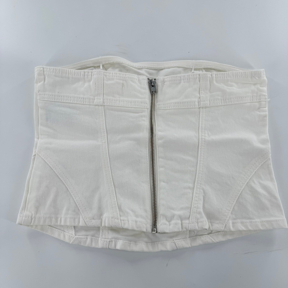Universal Thread Corset Top Denim Strapless Zip Front Modern Womens Size 8 White